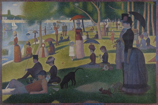 A Sunday on La Grande Jatte — 1884, Georges Seurat, 1884–86, border added 1888–89